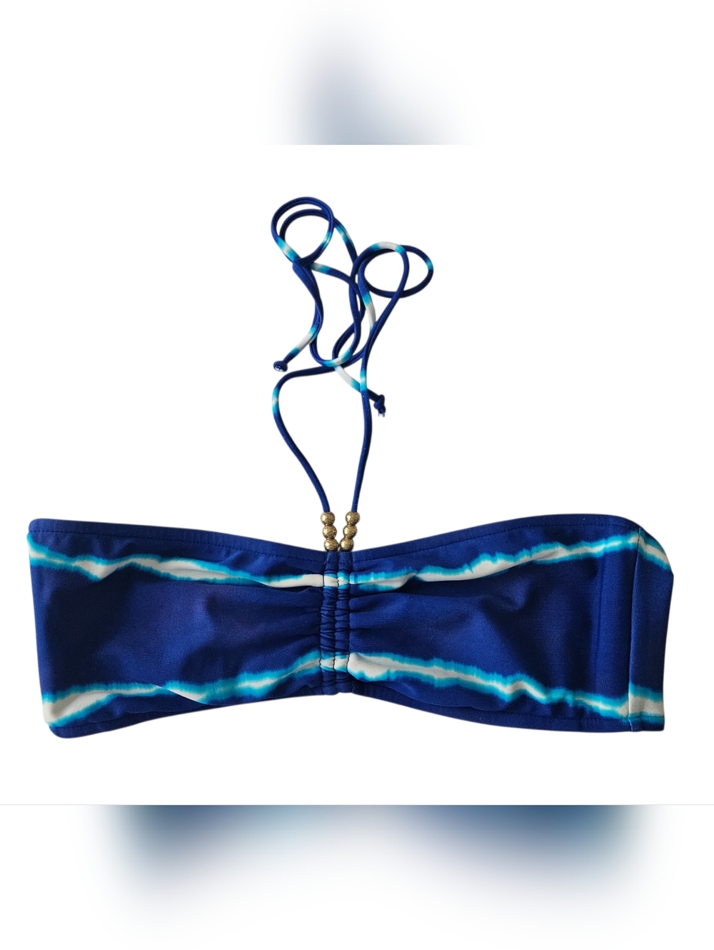 RALPH LAUREN Blue & White Tie Die Beaded Neck Tie Bandeau Top | SZ S